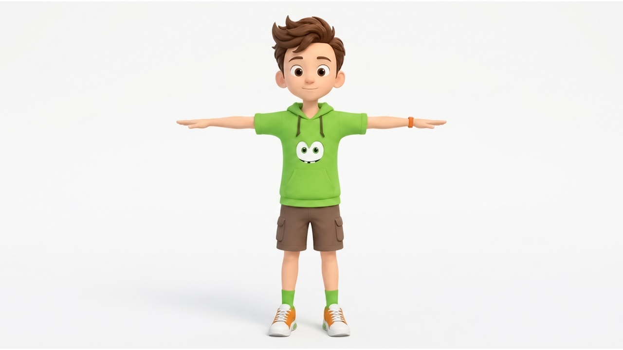 Media 1 for listing Stylized Cartoon Boy Character T-Pose Clean Topology