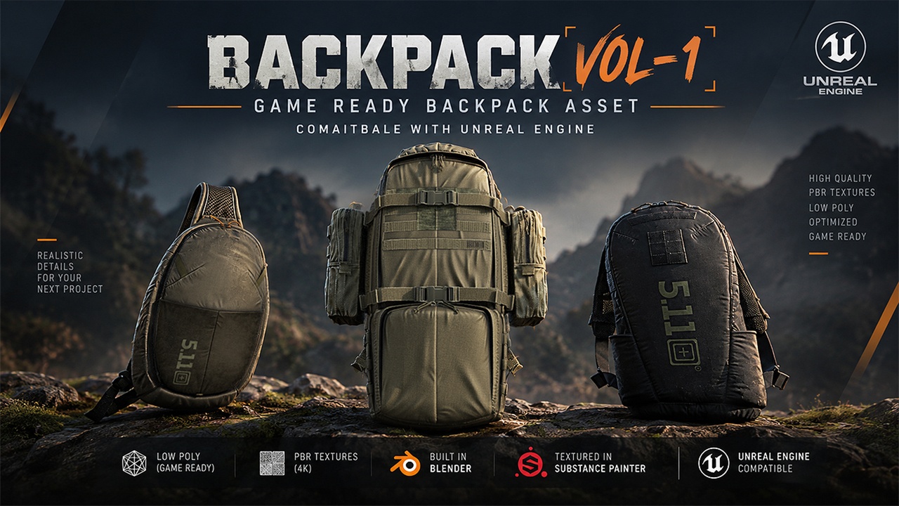Media 1 for listing Backpack Vol. 1 – Game Ready Low Poly Backpack Pack