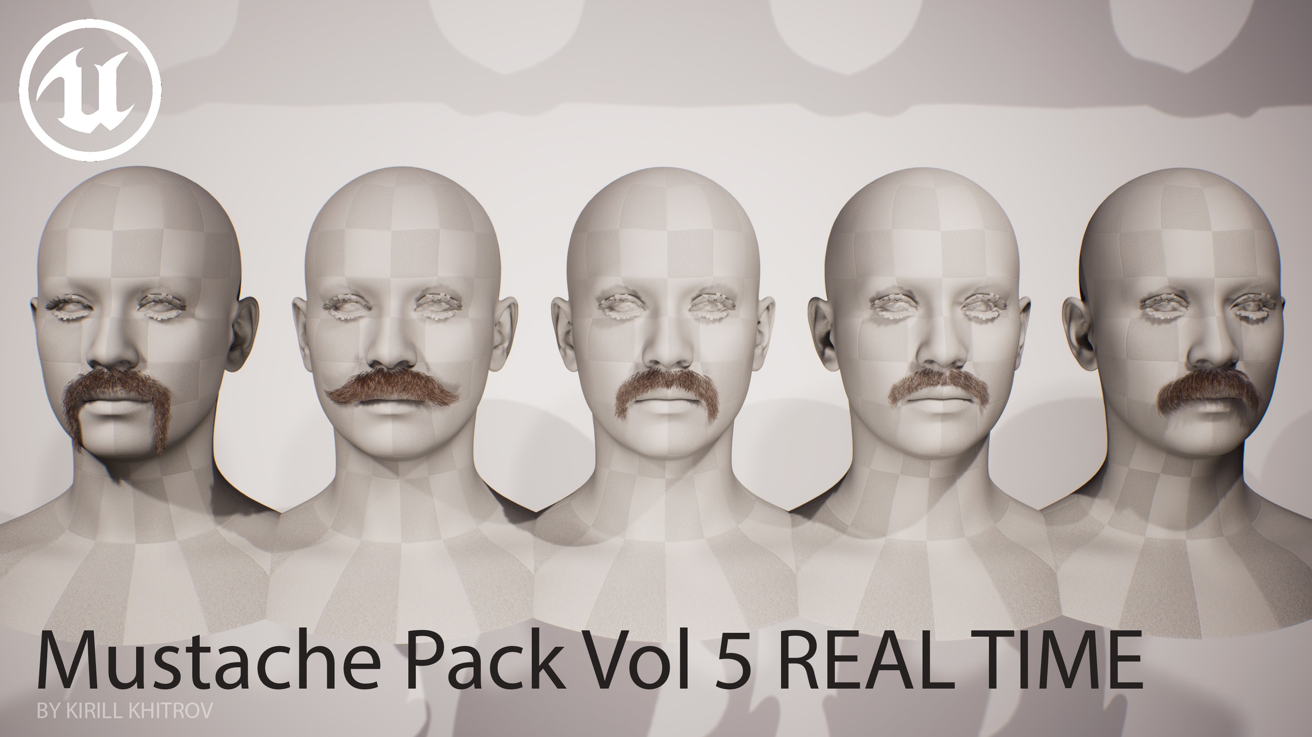 Media 1 for listing Mustache Pack Vol. 1 - 5 Real-Time Facial Hair Styles