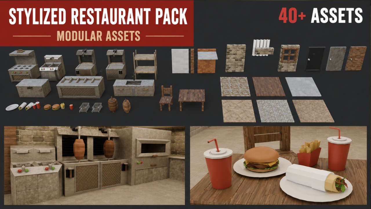 Media 1 for listing STYLIZED RESTAURANT PACK - LOW POLY MODULAR ASSETS