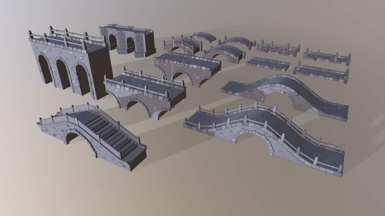 Media 1 for listing Low Poly Stylized Stone Bridges Pack 01