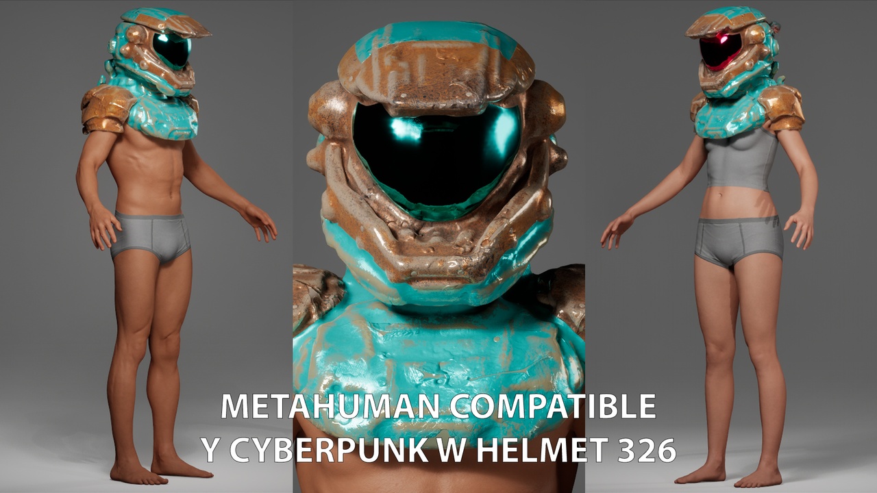 Media 1 for listing MetaHuman Compatible Y Cyberpunk W Helmet 326 Outfit
