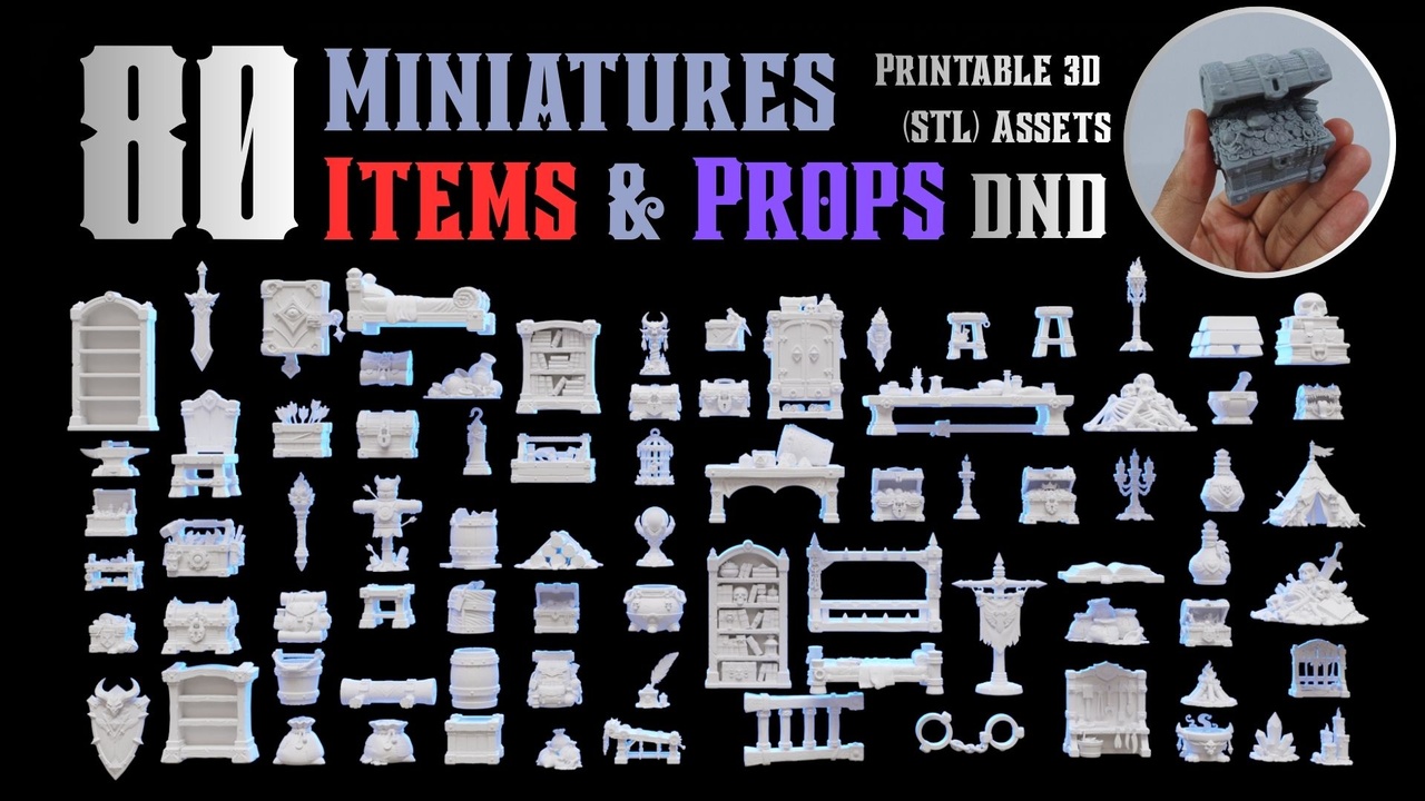 Media 1 for listing 80 DnD STL Miniatures Items & Props Bundle 3D print model
