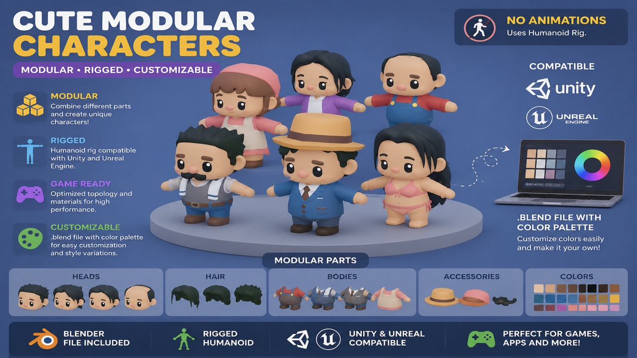 Media 1 for listing Cute Modular Character Pack