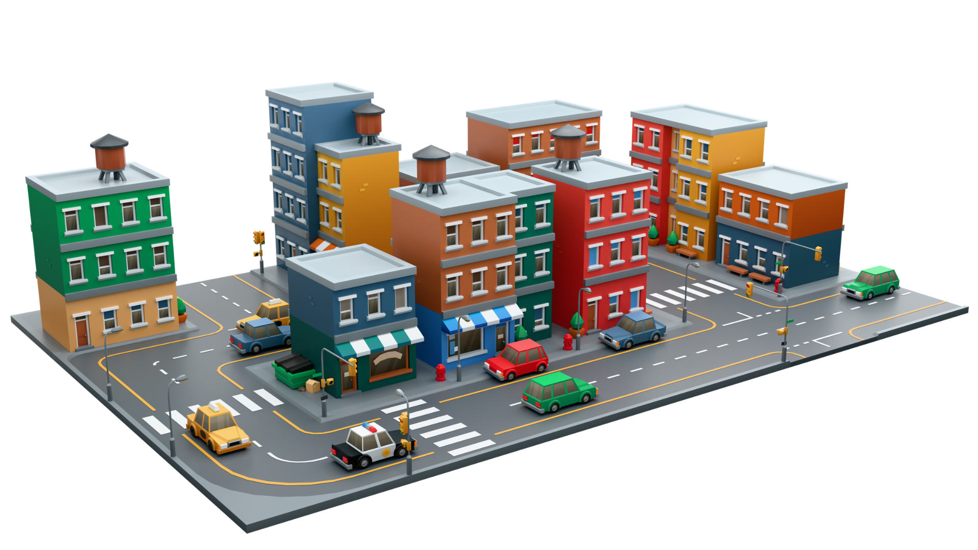 Stylized Low Poly City Environment Modular Urban Street Building Pack ...