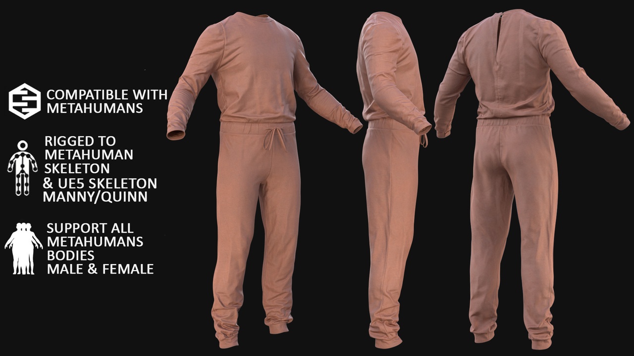 Medium 1 für Eintrag 3D Jumpsuit Model For Metahuman 82 - All MH Bodies & UE5 Skeletons - Rigged