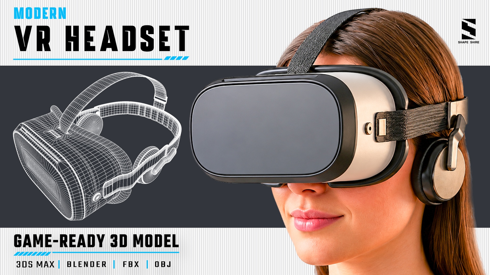 Media 1 for listing Modern VR Headset 3D Model | PBR Game-Ready Tech Asset