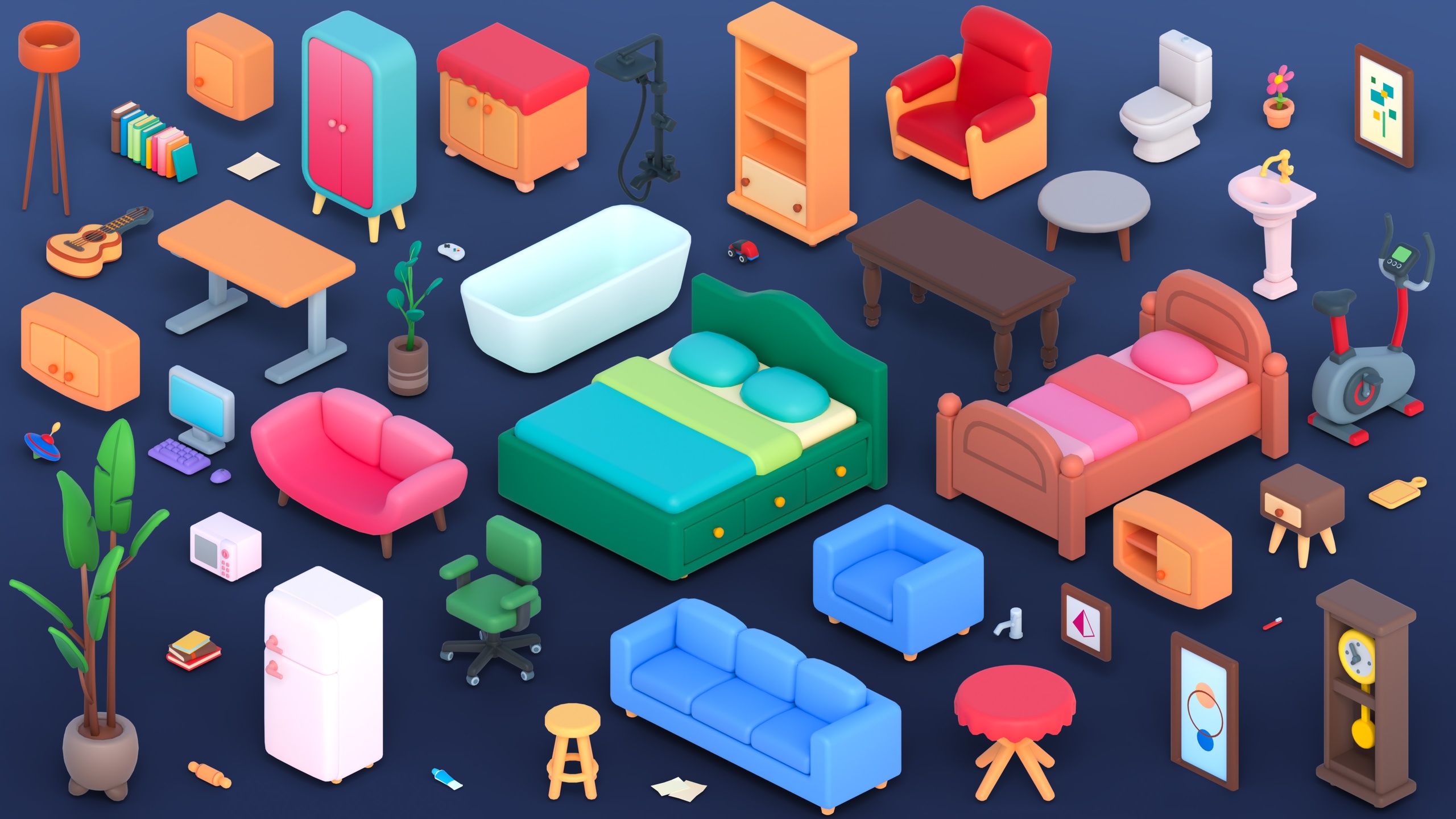 Media 1 for listing Cute Furniture FREE - Low Poly 3D Models Pack