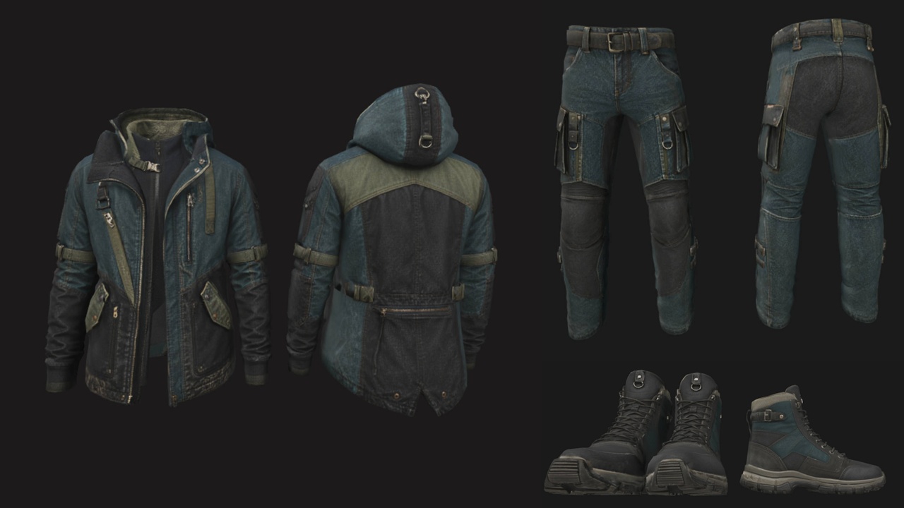 Media 1 for listing Postapocalyptic Tactical Outfit Jacket Pants Boots 3D Model for games