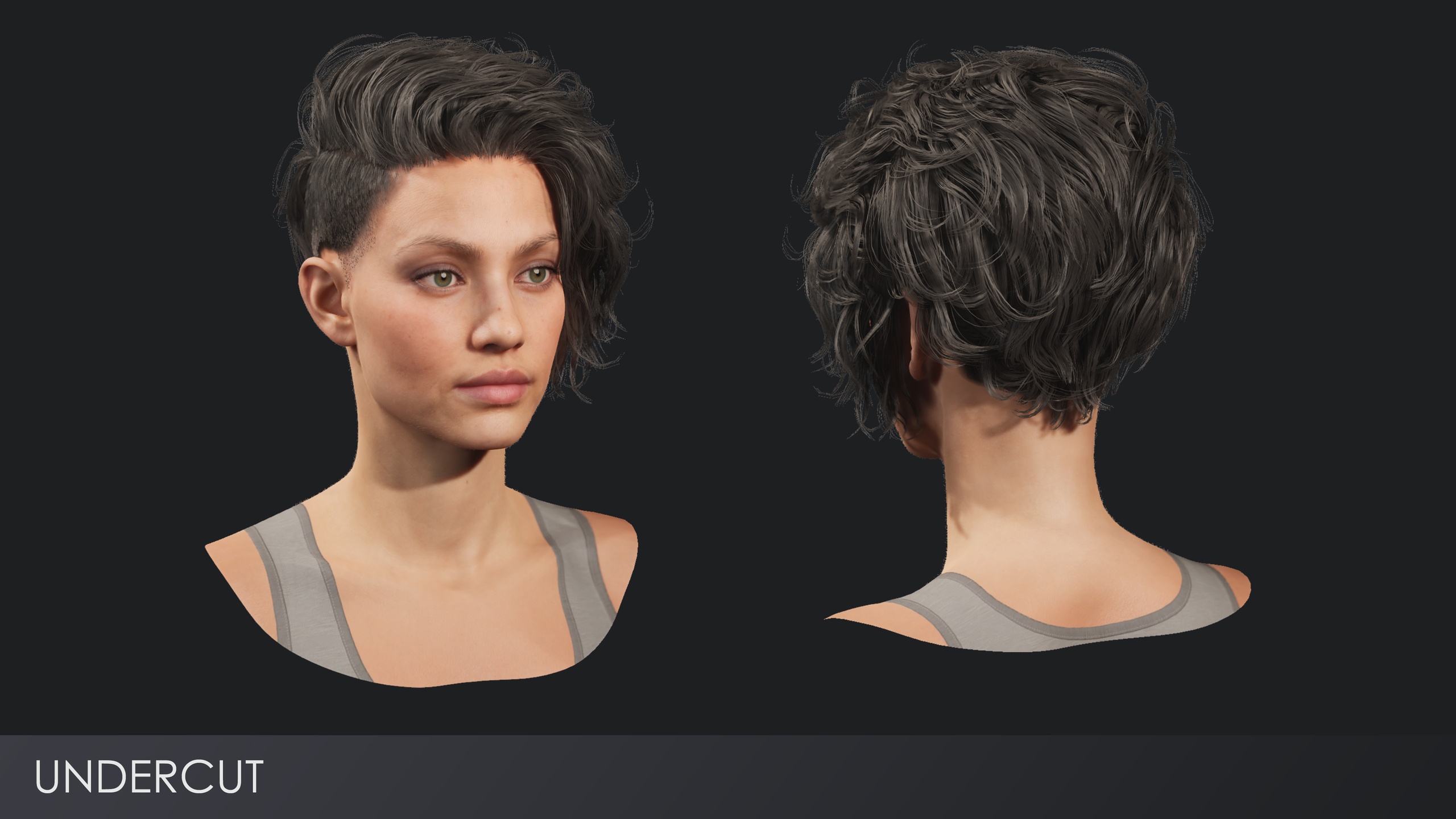 Media 1 for listing Realistic female hairstyles, pack #3 | Rigged, game-ready, low-poly