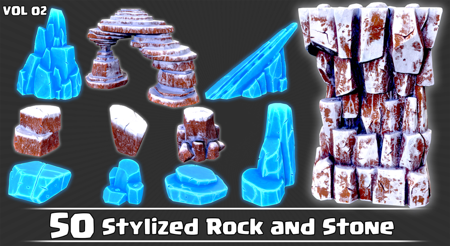 50 Stylized Rock and Stone VOL02 | Fab