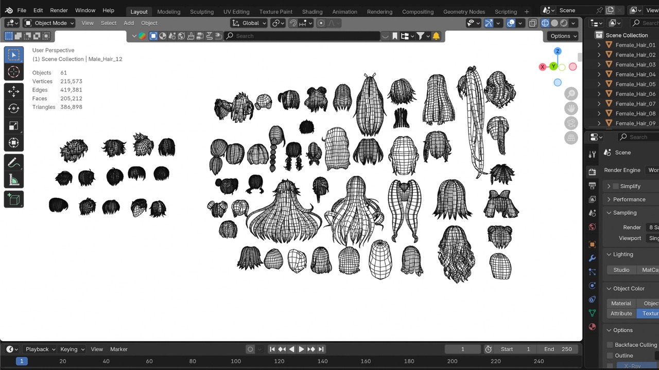 Media 1 for listing Stylized Anime Hair Collection Pack - 60 High Quality Game Ready Hairstyles