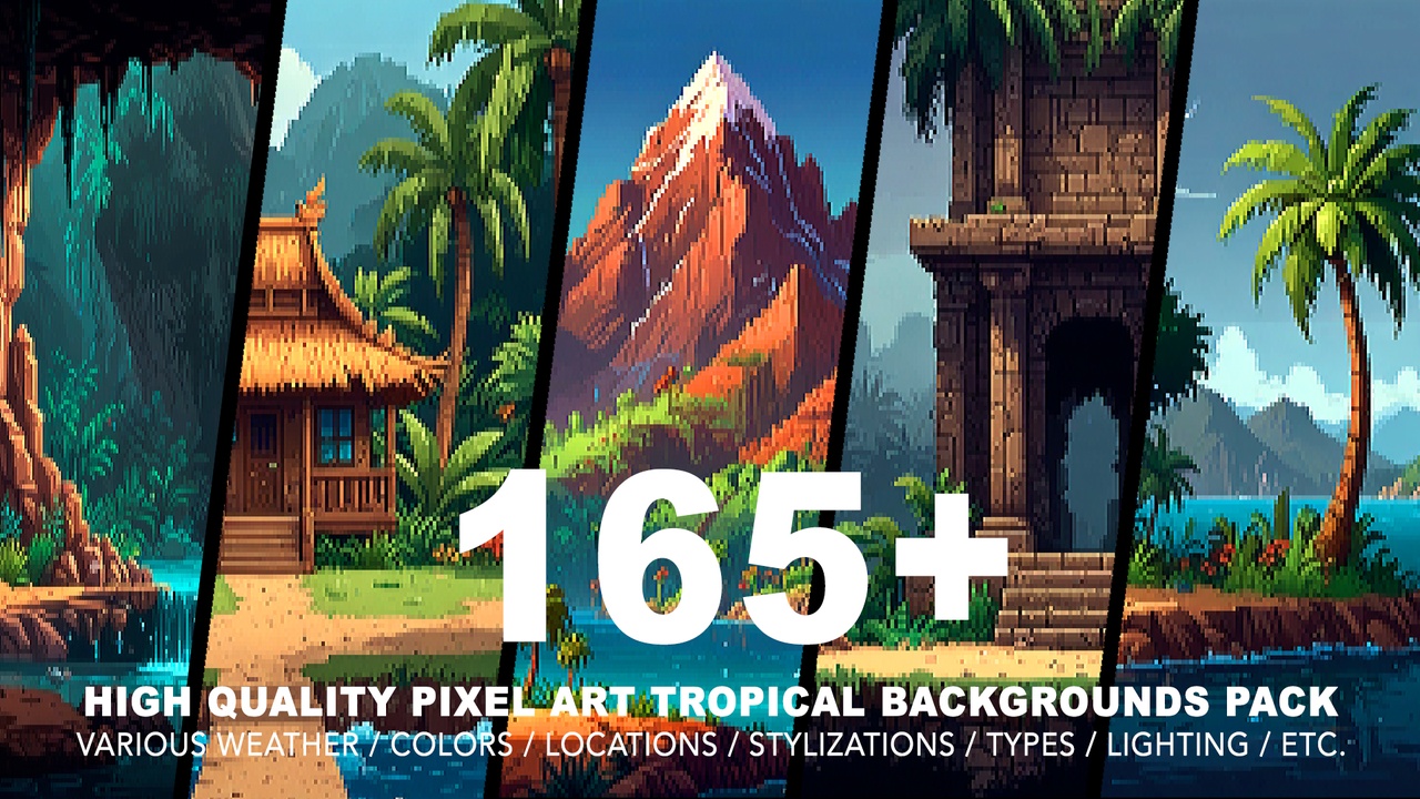 Media 1 for listing 165+ TROPICAL PIXEL ART BACKGROUNDS