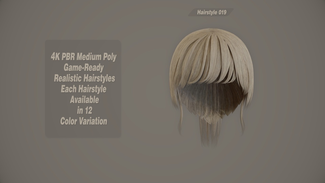 Media 1 for listing Realistic Hair Game Ready | 12 Colors | 4K PBR | v19
