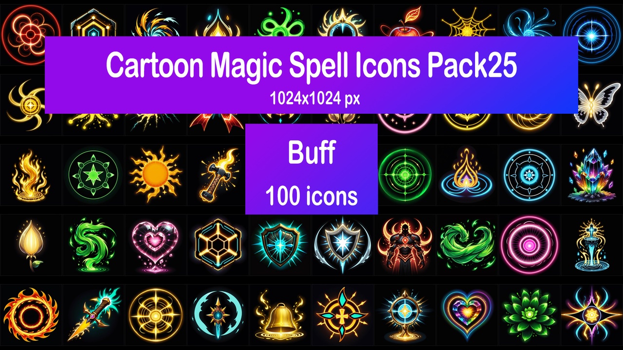 Media 1 for listing Cartoon Magic Spell Icons Pack25 - Buff