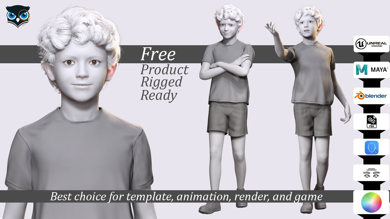 Media 1 for listing Realistic 3D Child Character Free Ready for Animation