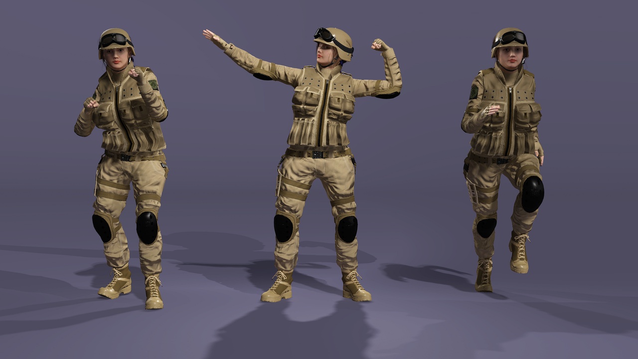 Media 1 for listing Female Desert Tactical Character Fully Rigged with Blendshapes女  性荒漠战术 模型全身绑定面部表情