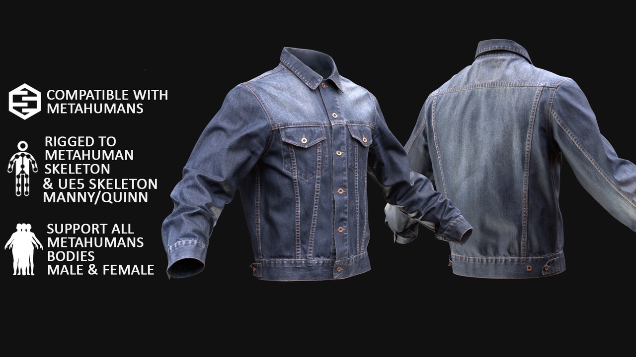 Media 1 for listing 3D Jacket Model For Metahuman 55 - All MH Bodies & UE5 Skeletons - Rigged