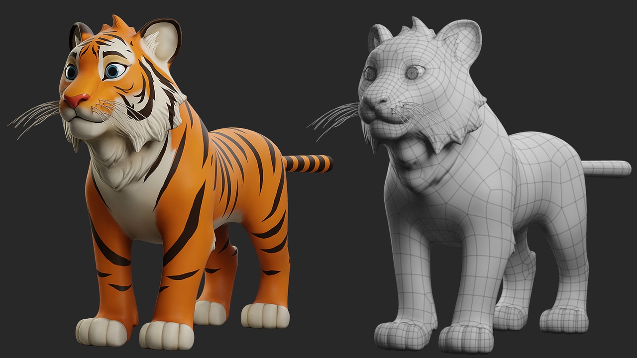 Media 1 for listing Stylized Tiger  - Topology + UV Map