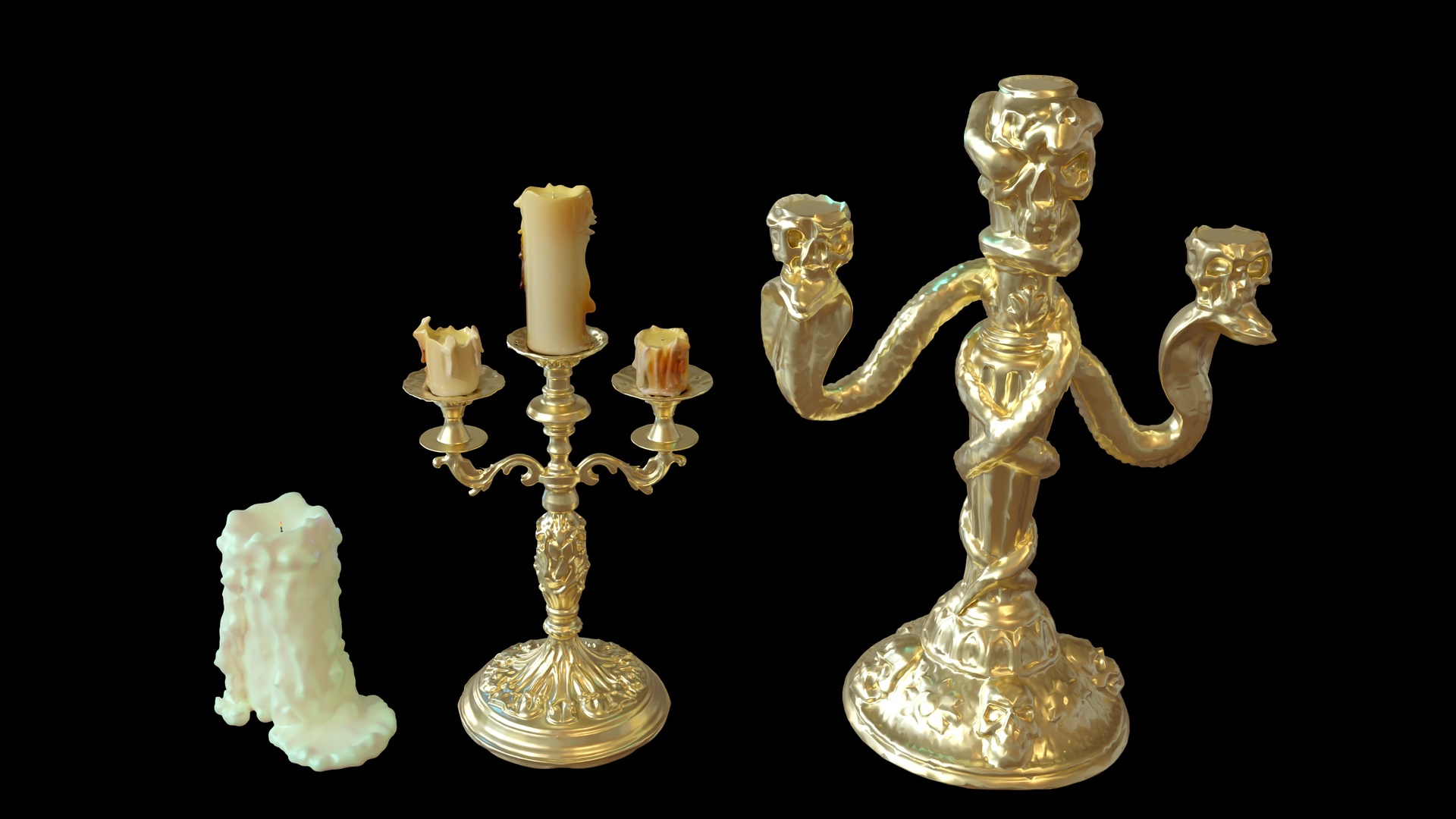 Media 1 for listing Ornate Gothic Candleholders and Melted Candle Props – 3D Model Free Collection