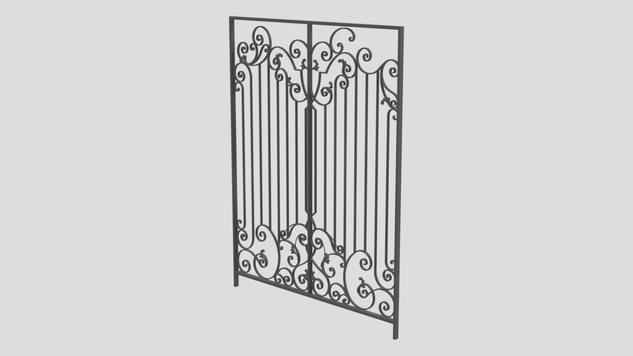 Media 1 for listing Tall Wrought Iron Double Gate with Scroll Ornaments 3D Model