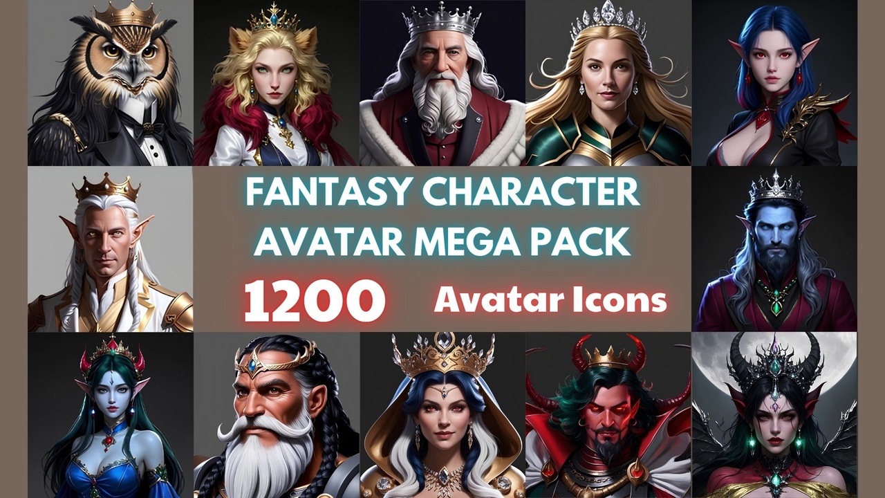 Media 1 for listing Fantasy Character Avatars Mega Pack – 1,200 High-Quality RPG Portraits (6 Races)