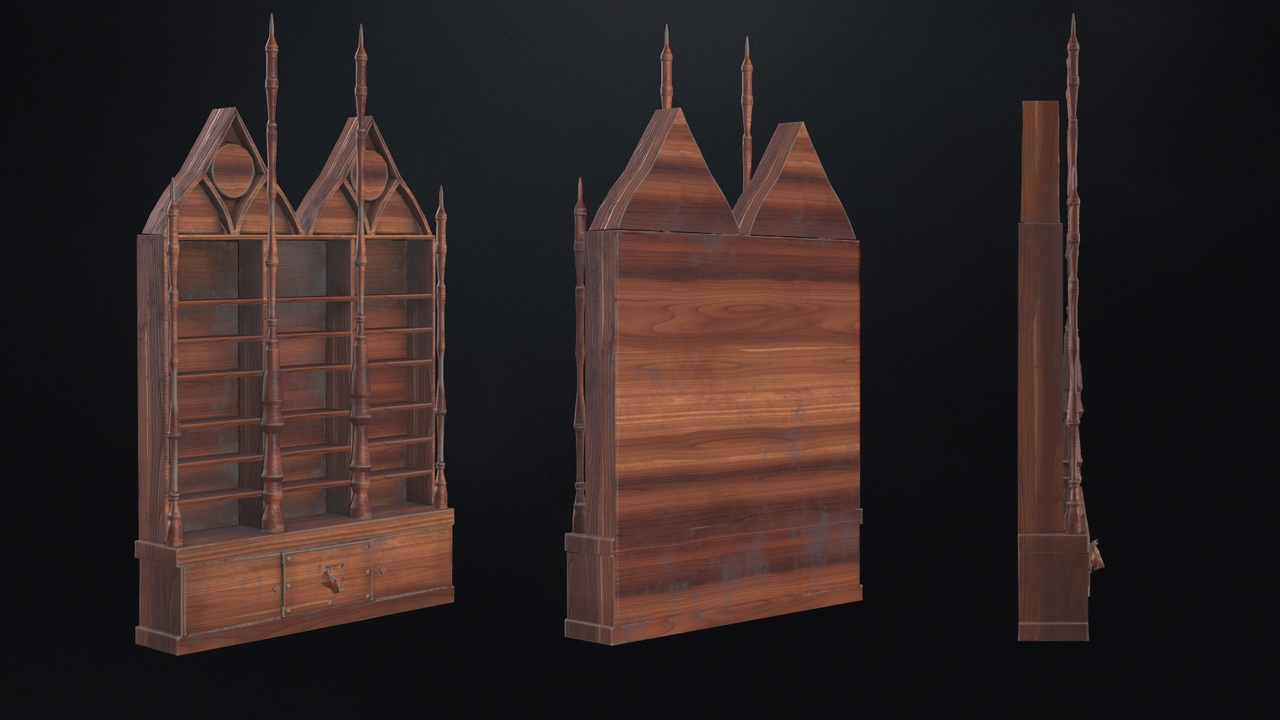 Media 1 for listing Gothic Library Furniture Set – 3 Stylized Bookshelves (Low Poly, PBR)