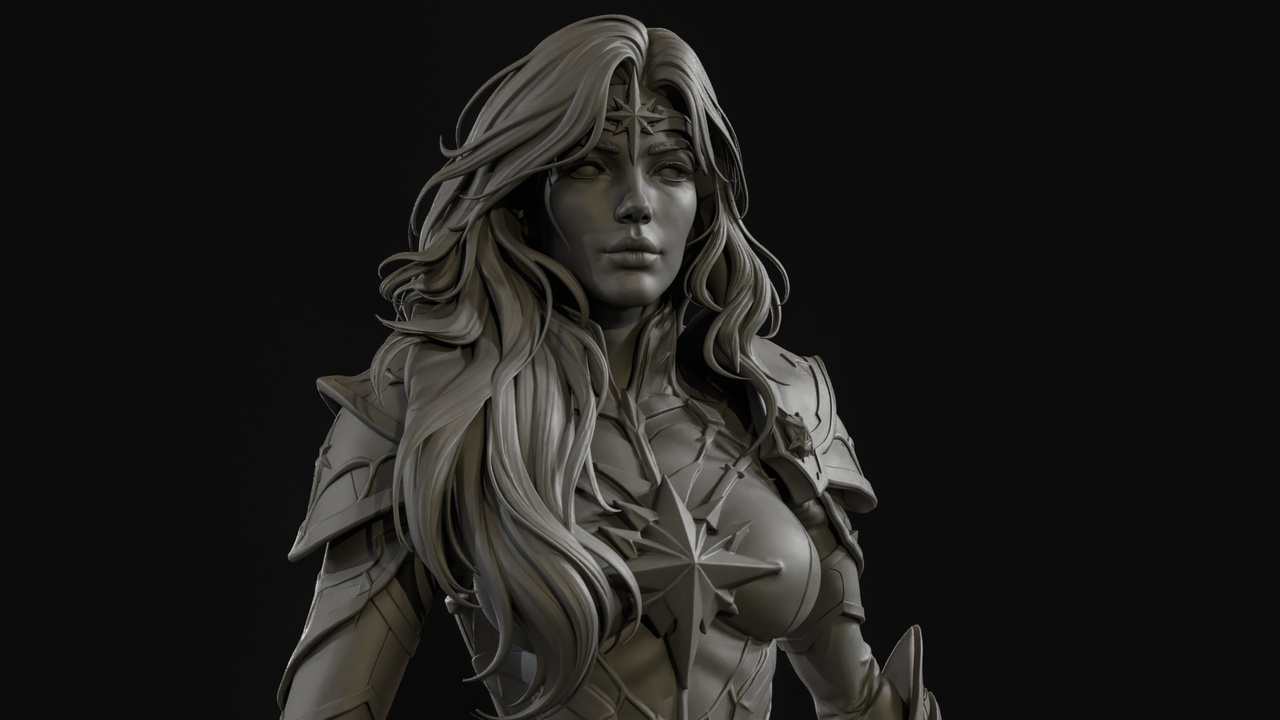 Media 1 for listing Celestial Spear Lady 3D Print Ready Figurine