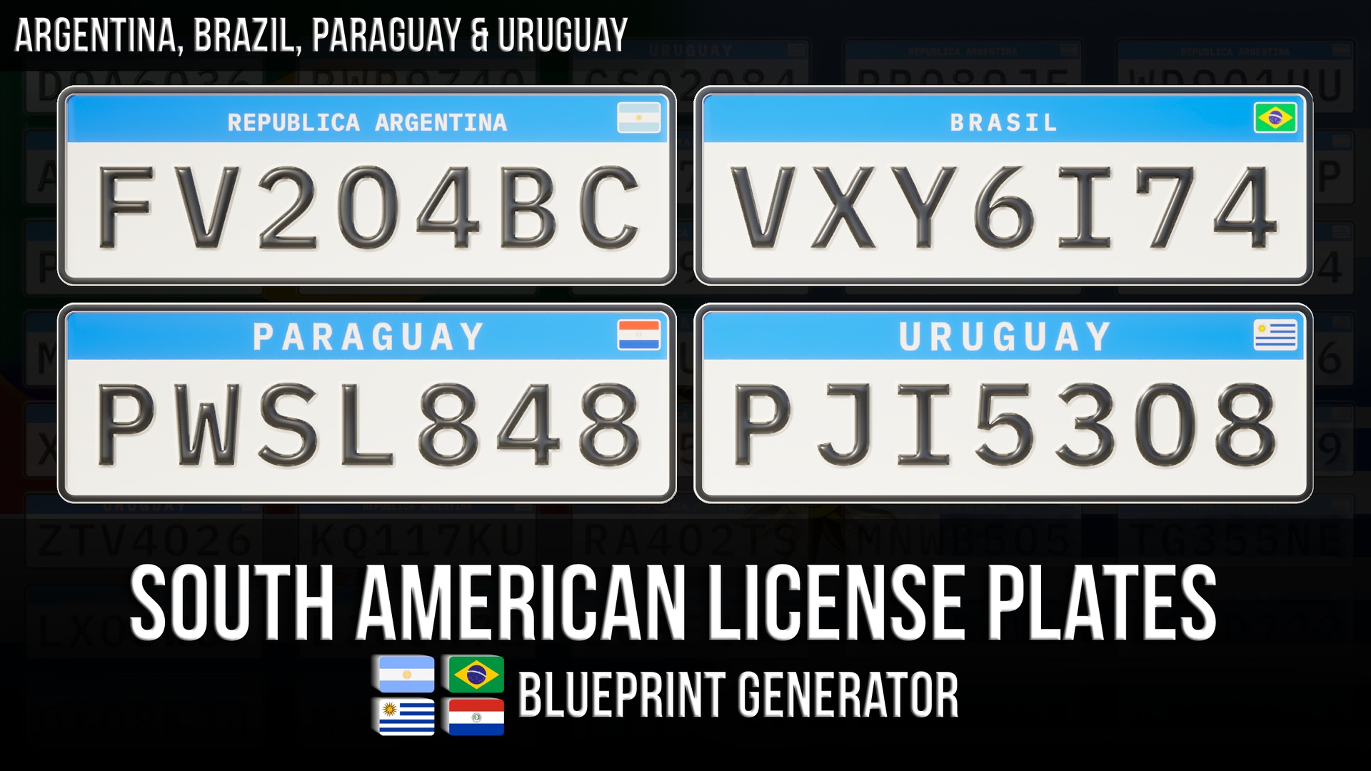 Media 1 for listing South American License Plates - Blueprint Generator