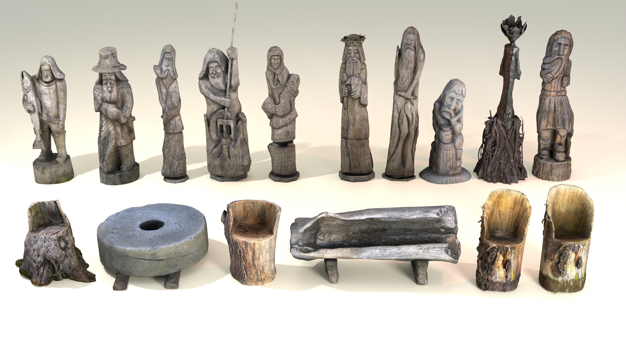 Media 1 for listing Wooden props volume one: palisade, bench, chair, carvings, statues