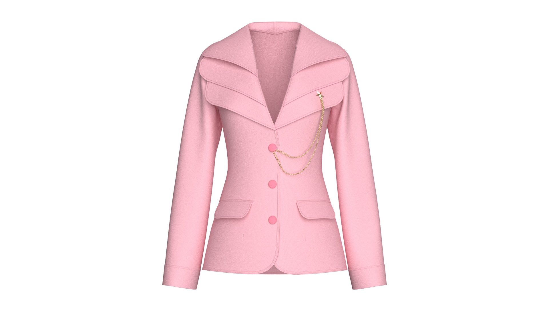 Media 1 for listing Girls Tiered Lapel Gold Chain Brooch Blazer | High Poly