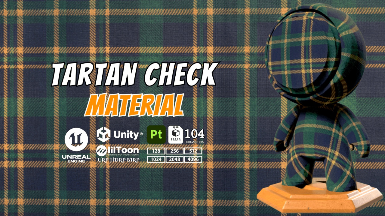 Media 1 for listing 071-Tartan-Check-Pattern-Material【UE5/Unity/sbsar/spsm/GLB/TextureMap/liltoon 】