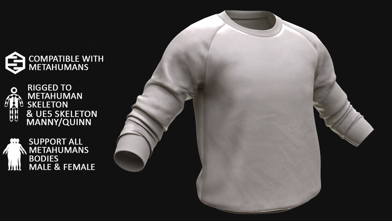 Media 1 for listing Sweater 67 - All MH Bodies & UE5 Skeletons - Rigged