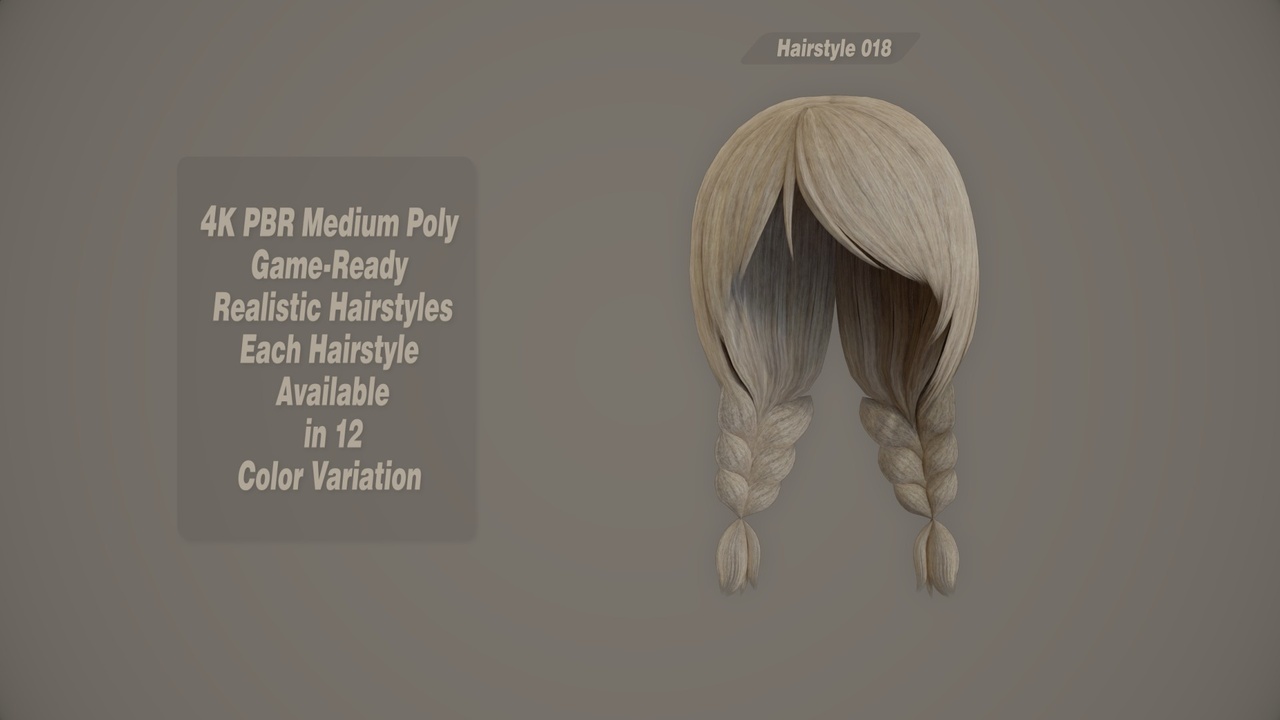 Media 1 for listing Realistic Hair Game Ready | 12 Colors | 4K PBR | v18
