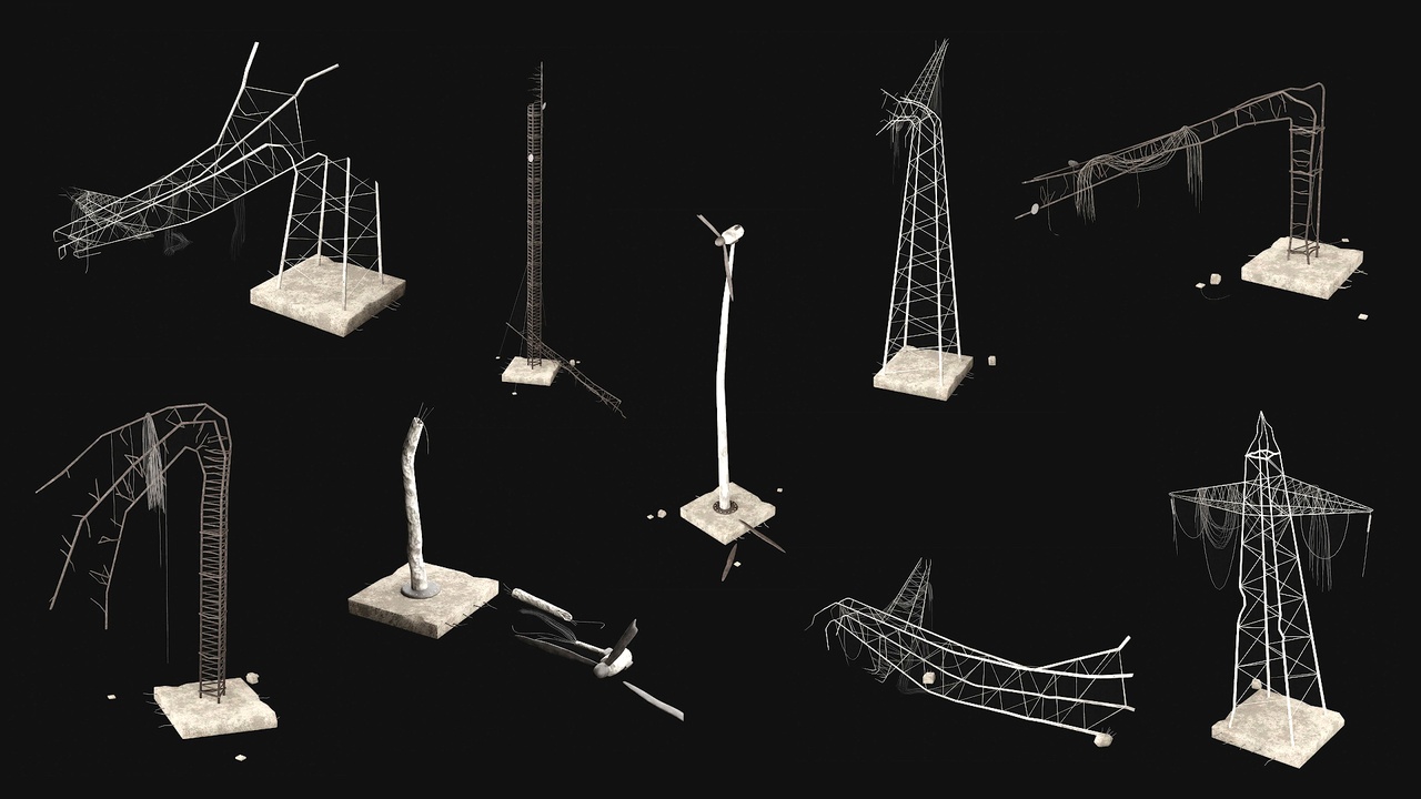 商品 Post Apo Destroyed Steel Towers and Turbines 的媒体 1