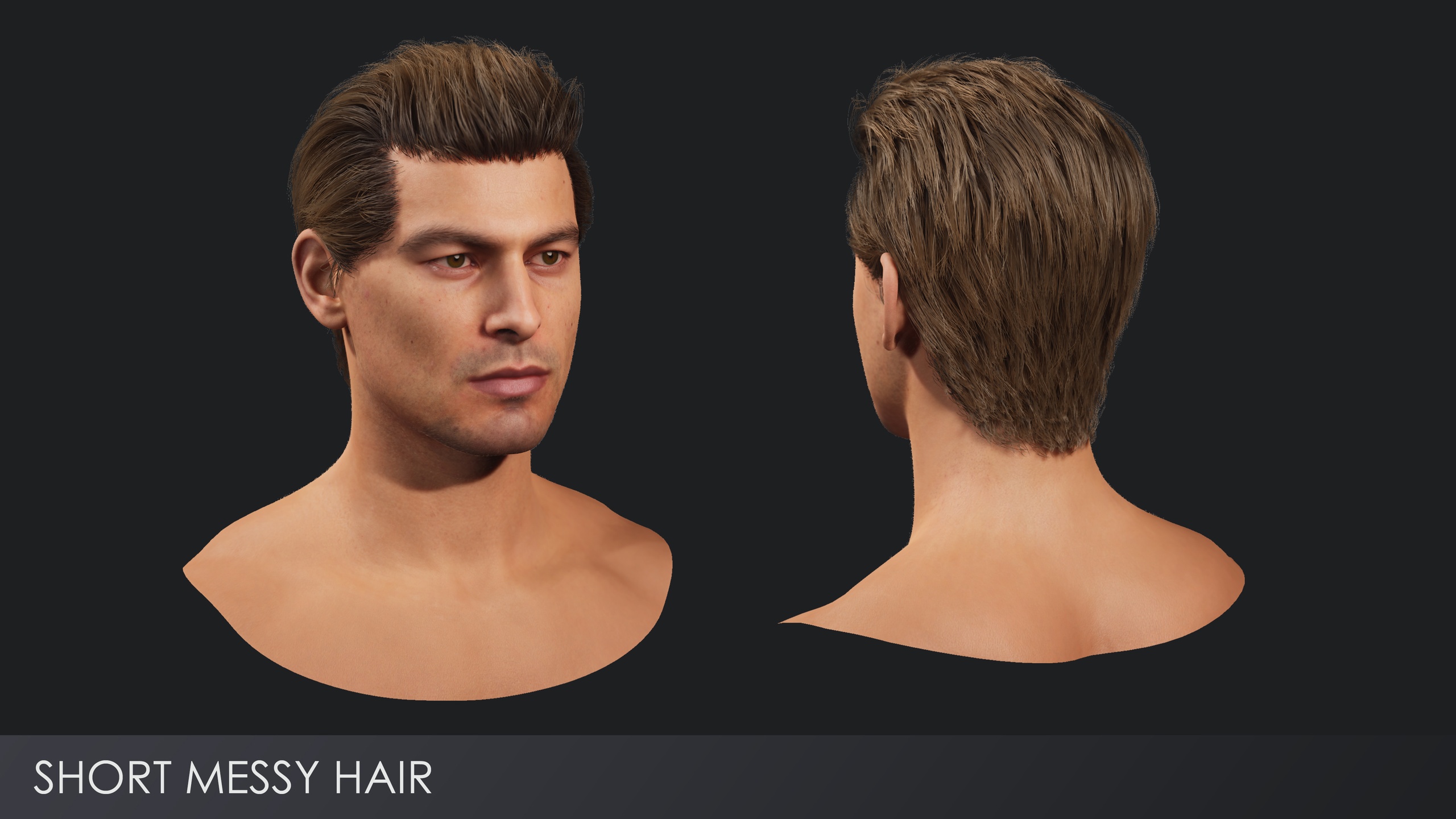 Media 1 for listing Realistic male hairstyles, pack #7 | Rigged, game-ready, low-poly