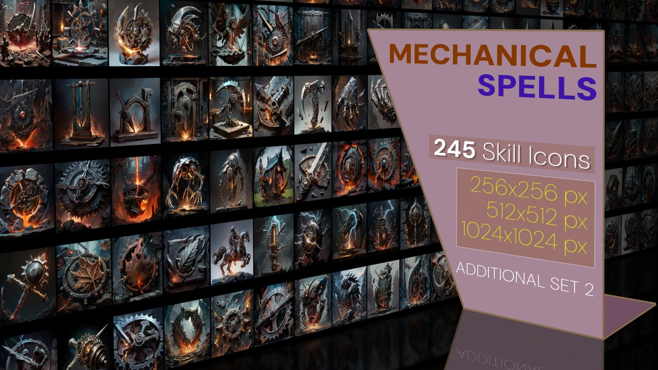 Media 1 for listing 245 additional magical spell icons themed around - Mechanisms. Pack 2