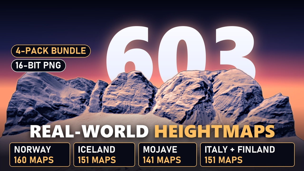 Media 1 for listing 603 Real-World Heightmaps Bundle - Norway, Iceland, Mojave, Italy & Finland