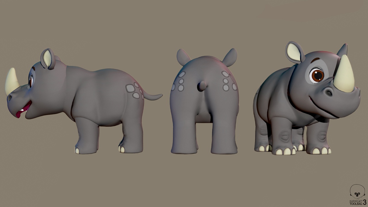Media 1 for listing Cute Grey Safari Cartoon Rhino Low-poly 3D model