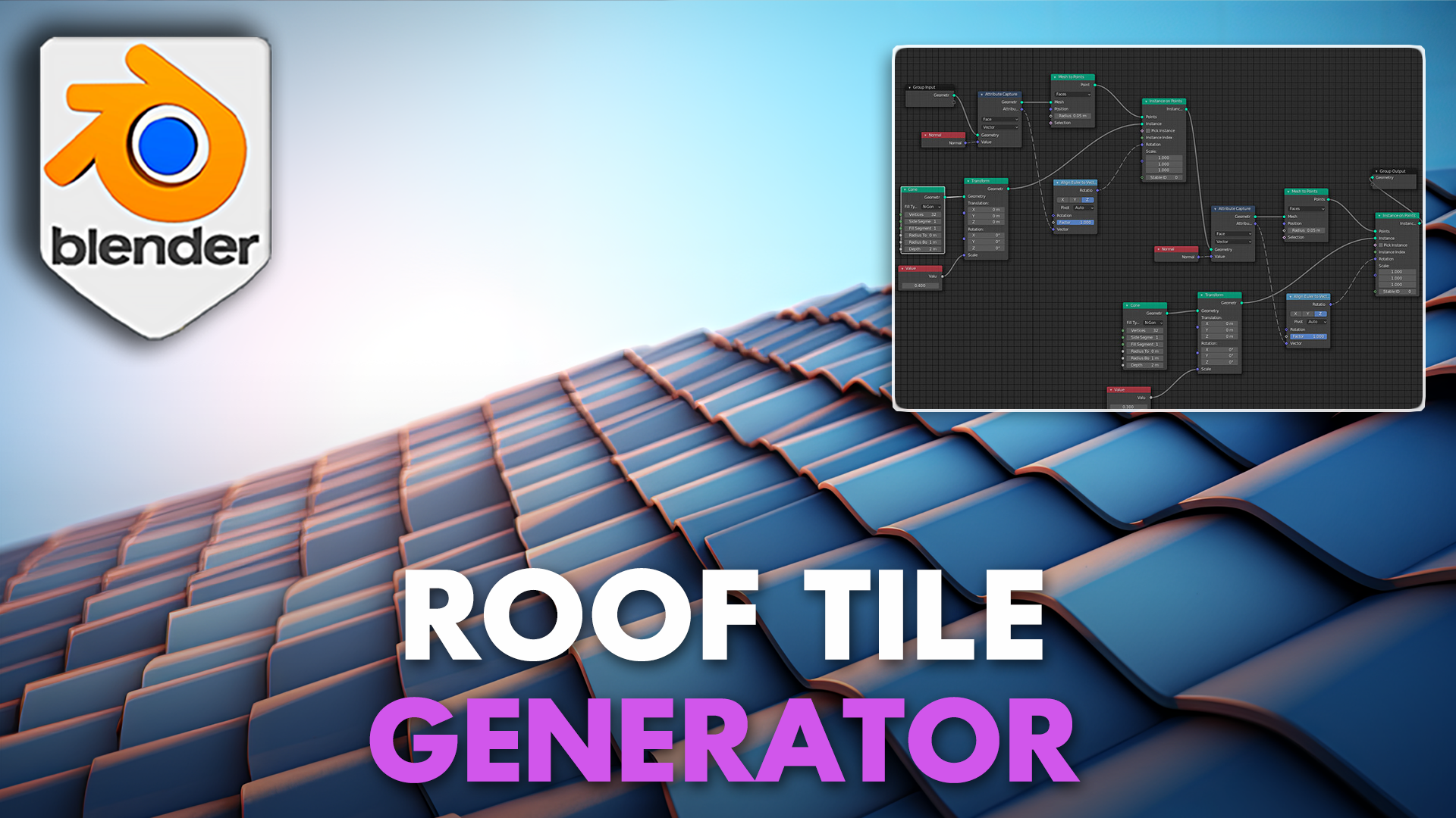 Roof Tiles Generator Blender Geometry Node | Fab