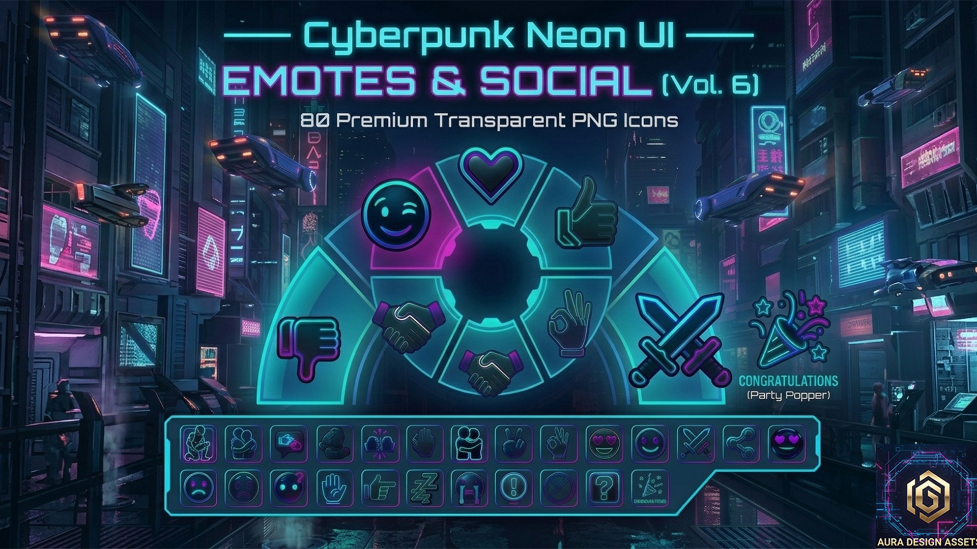 Cyberpunk Neon UI — EMOTES & SOCIAL Vol. 6 | Fab