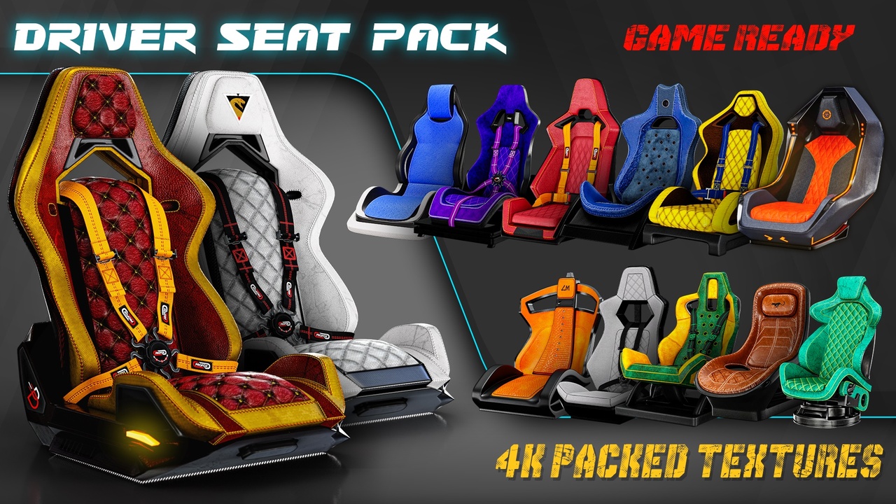 Media 1 for listing Driver Seat Pack: 13 Customizable Low Poly Racing Seats for Unreal Engine