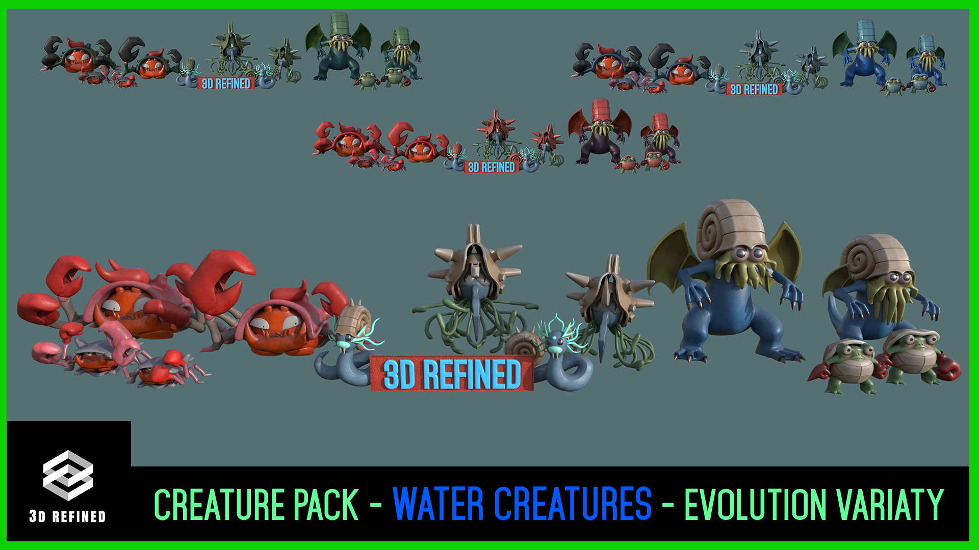 Water Vari Evolution Creature Monster Bundles- Water and Sea- evolution variety pack | Fab