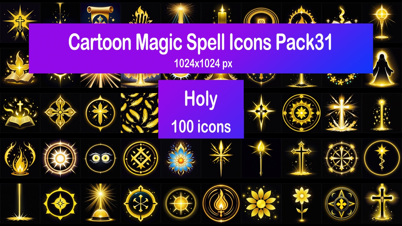 Media 1 for listing Cartoon Magic Spell Icons Pack31 - Holy