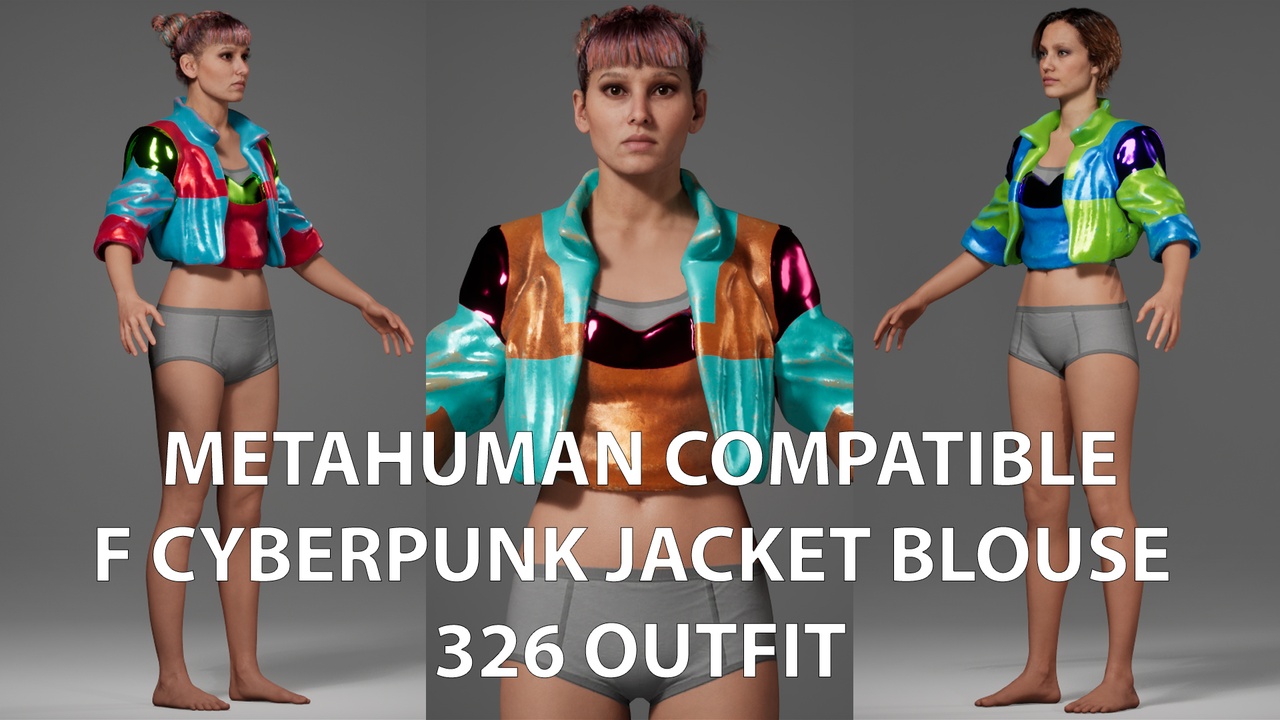 Media 1 for listing MetaHuman Compatible F Cyberpunk Jacket Blouse 326 Outfit