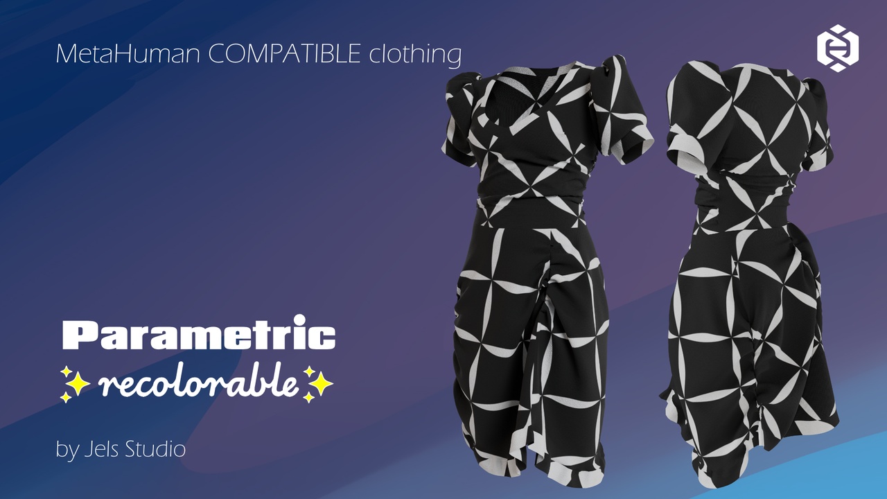 Media 1 for listing Parametric and recolorable Dress with folds 01 - made for Metahuman characters