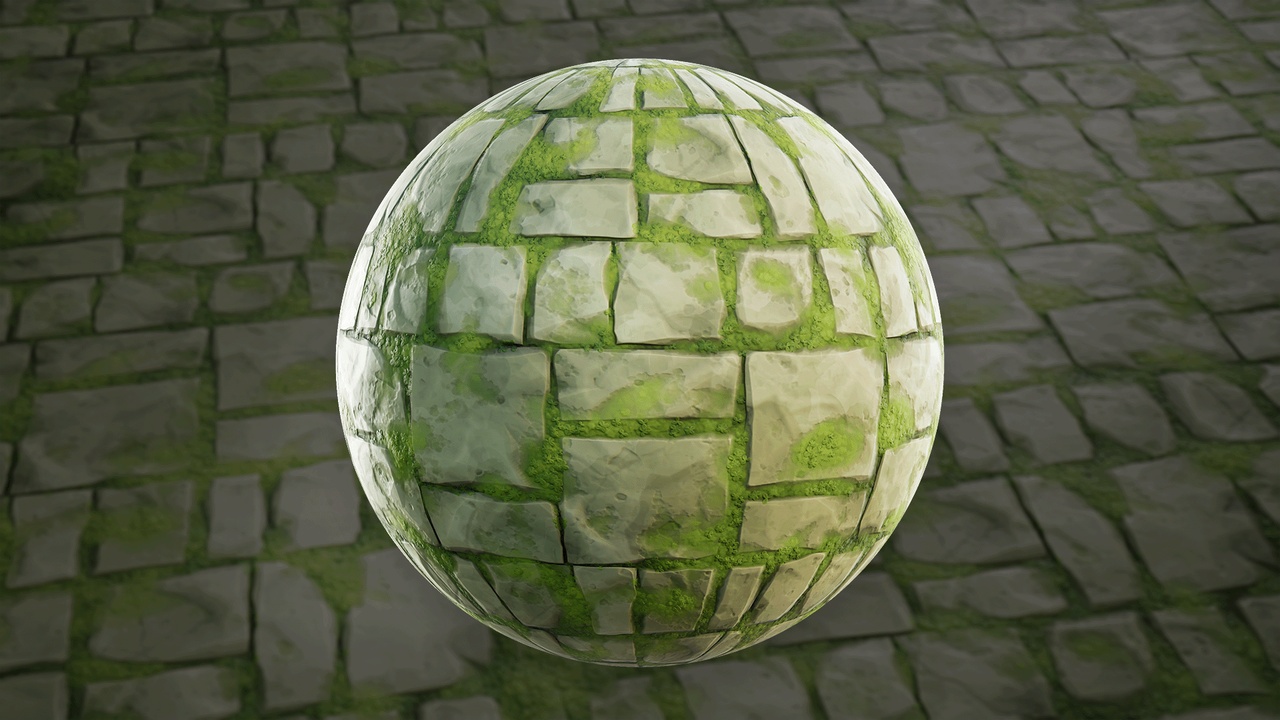 الوسائط 1 للقائمة Stylized Mossy Stone Floor 01D - Material