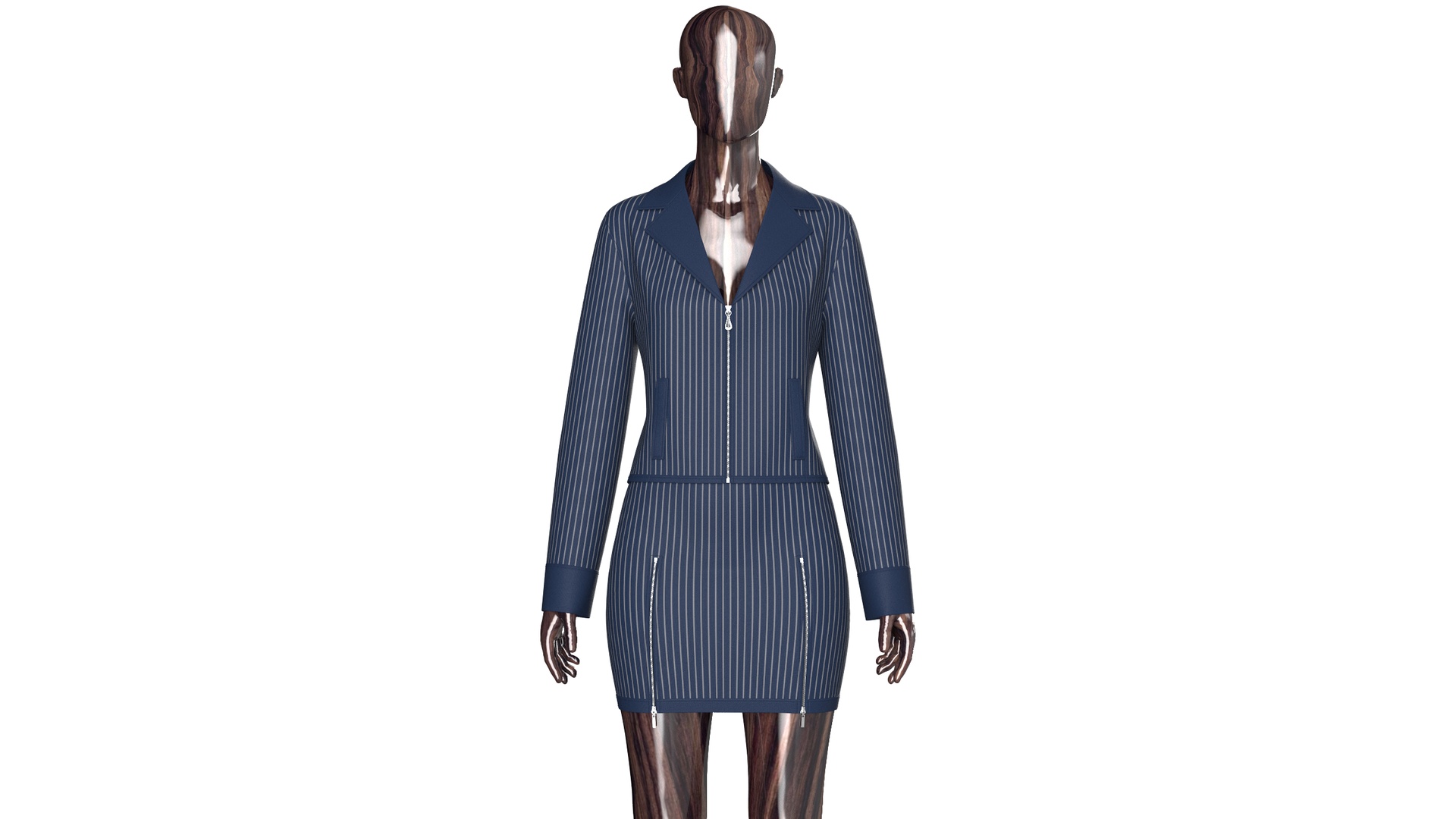 Media 1 for listing Girls Zip Up Striped Lapel Jacket With Skirt - Outfit | High Poly