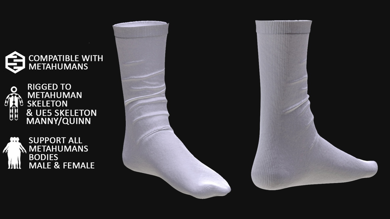 Media 1 for listing Socks for Metahuman 3D model 207 - MH & UE5 Skeletons - Rigged