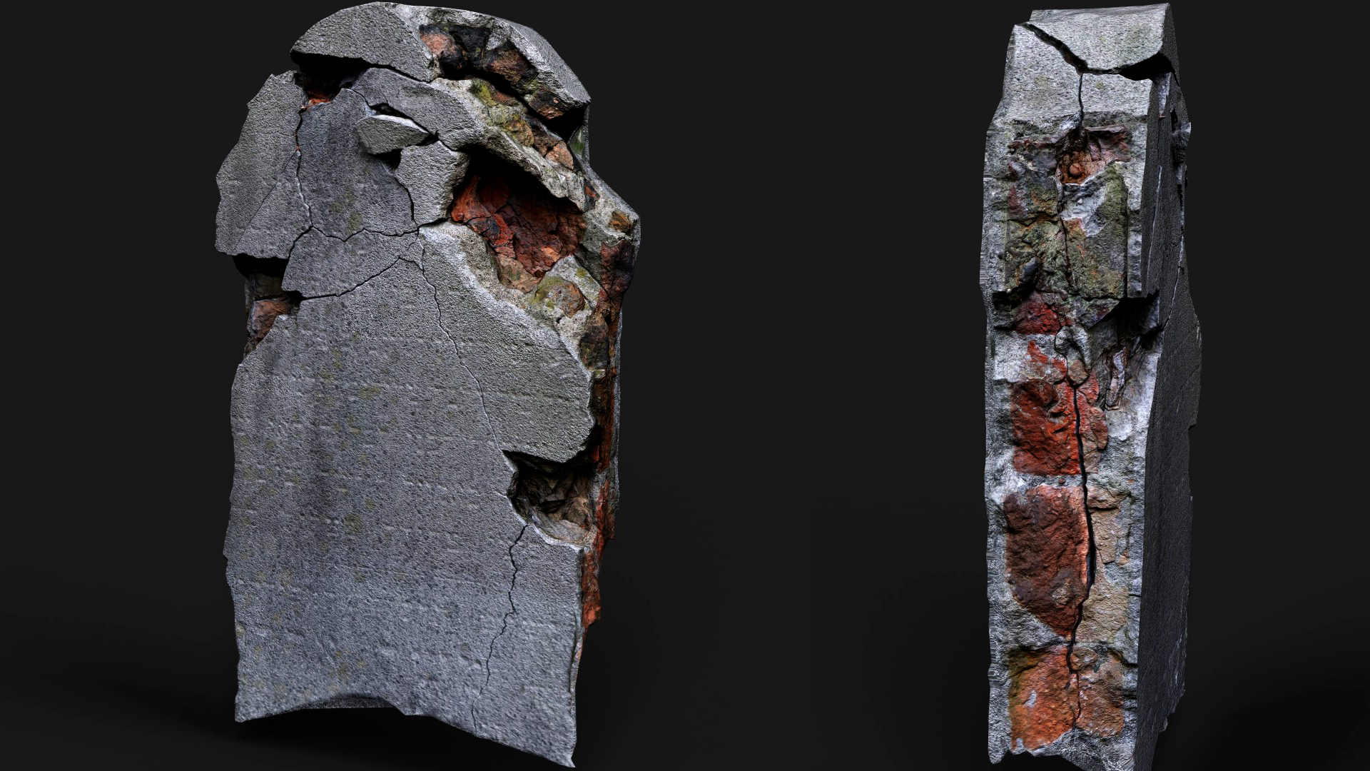 damaged plaster wall bricks part PBR photogrammetry | Fab